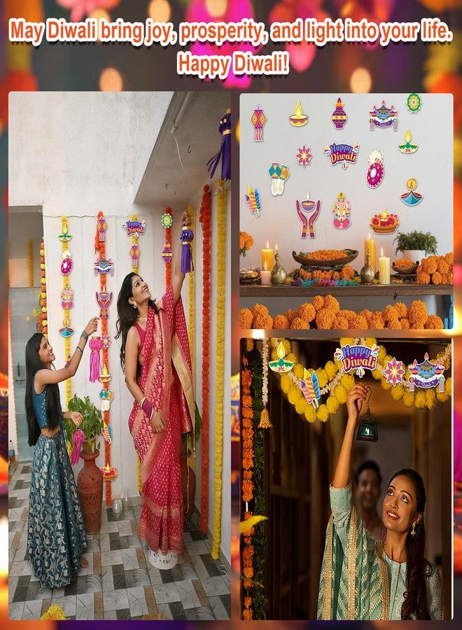 Hying 64 PCS Happy Diwali Cutouts Bulletin Board Decorations Indian Festival of Lights Cut-Outs Cardboard Paper Cutting Decoration with Glue Points for Hindu Deepavali Diwali Party Favor - Image 4