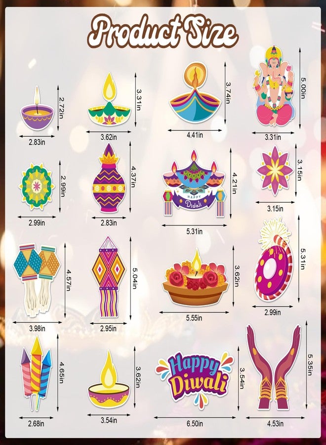 Hying 64 PCS Happy Diwali Cutouts Bulletin Board Decorations Indian Festival of Lights Cut-Outs Cardboard Paper Cutting Decoration with Glue Points for Hindu Deepavali Diwali Party Favor - Image 2