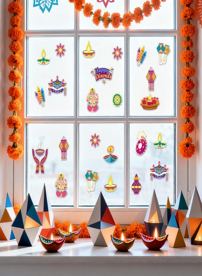 Hying 64 PCS Happy Diwali Cutouts Bulletin Board Decorations Indian Festival of Lights Cut-Outs Cardboard Paper Cutting Decoration with Glue Points for Hindu Deepavali Diwali Party Favor - Image 5