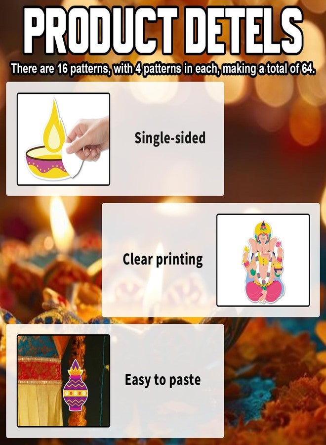 Hying 64 PCS Happy Diwali Cutouts Bulletin Board Decorations Indian Festival of Lights Cut-Outs Cardboard Paper Cutting Decoration with Glue Points for Hindu Deepavali Diwali Party Favor - Image 3