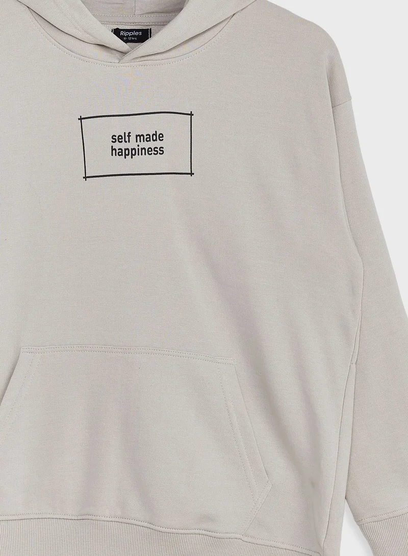 Ripples Boys Casual Printed Hoodie With Pocket