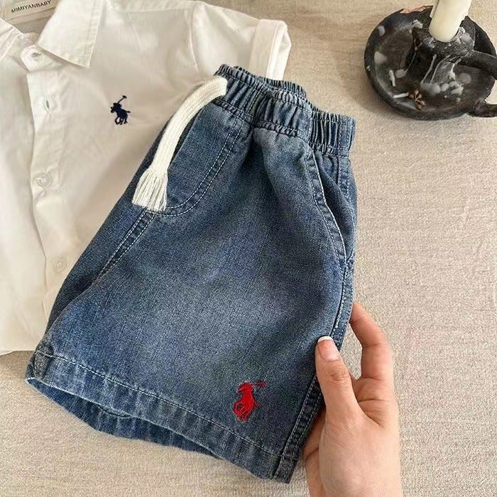 Children'S Denim Shorts Boys' Pants Thin Five-Point Pants Breathable Baby Solid Color Trendy All-Match Pants - Image 4