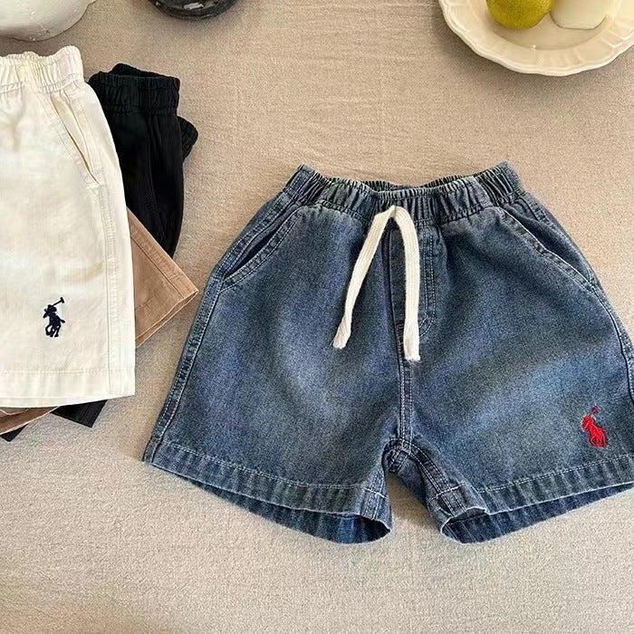Children'S Denim Shorts Boys' Pants Thin Five-Point Pants Breathable Baby Solid Color Trendy All-Match Pants - Image 1