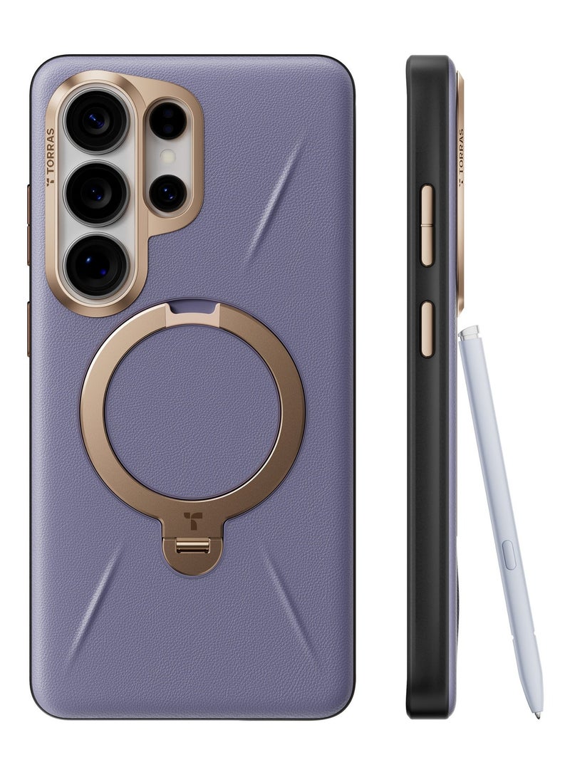 Ostand Q3  VegSkin Spin Series Case for Samsung Galaxy S26 Ultra, Leather, 360 Magnetic Stand, Fit for MagSafe, Premium Organic Silicone Leather Case, Dark Purple - Image 1