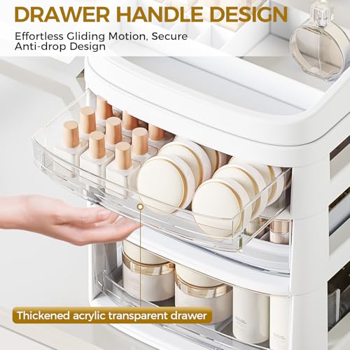 APEXCHASER Rolling Cart with 6 Drawers, Clear Plastic Drawer Organizers, Dust Proof Under Desk Storage for Makeup, Skincare, Art Crafts and Baby Items, Acrylic Cosmetic Organizer with Dividers, Vanity Cart - Image 3