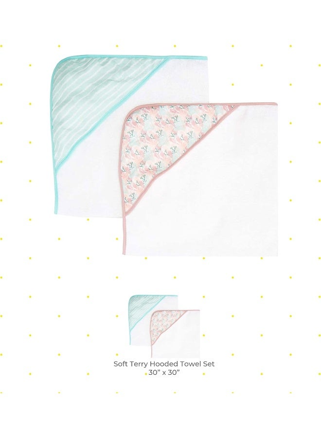 Spasilk مجموعة مناشف سباسيليك الفاخرة بغطاء للرأس للأطفال، قطن تيري ناعم مع غطاء من القماش الموسلين، عبوة من 2، كورال وردي - Image 2