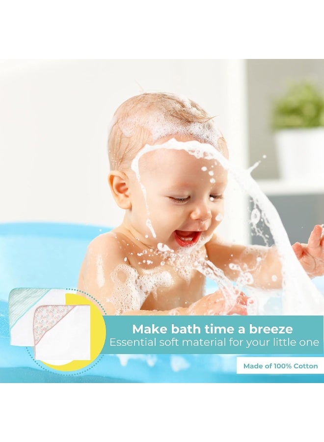 Spasilk مجموعة مناشف سباسيليك الفاخرة بغطاء للرأس للأطفال، قطن تيري ناعم مع غطاء من القماش الموسلين، عبوة من 2، كورال وردي - Image 5