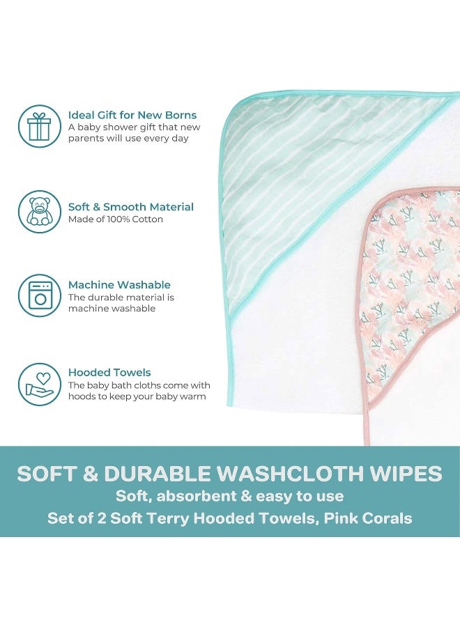 Spasilk مجموعة مناشف سباسيليك الفاخرة بغطاء للرأس للأطفال، قطن تيري ناعم مع غطاء من القماش الموسلين، عبوة من 2، كورال وردي - Image 4