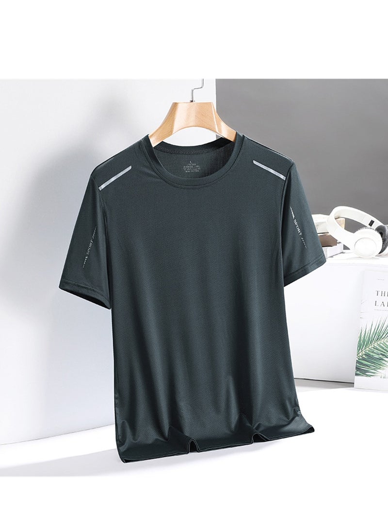 Ice silk T-shirt men's quick-drying short-sleeved T-shirt summer high-elastic ice-feel breathable trendy top - Image 2