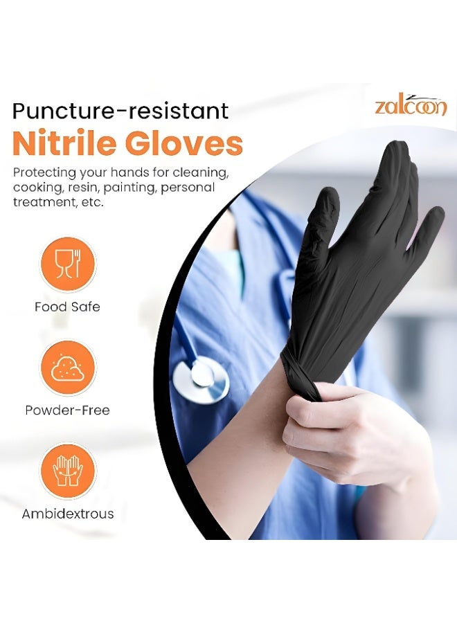 زالكون قفازات اختبار Zalcoon Nitrile ، أسود ، خالية من البودرة ، خالية من اللاتكس  ، الأفضل للمطعم ، الصالون ، المطبخ ، التنظيف ، إعداد الطعام (عبوة واحدة × 100 قطعة) - Image 3