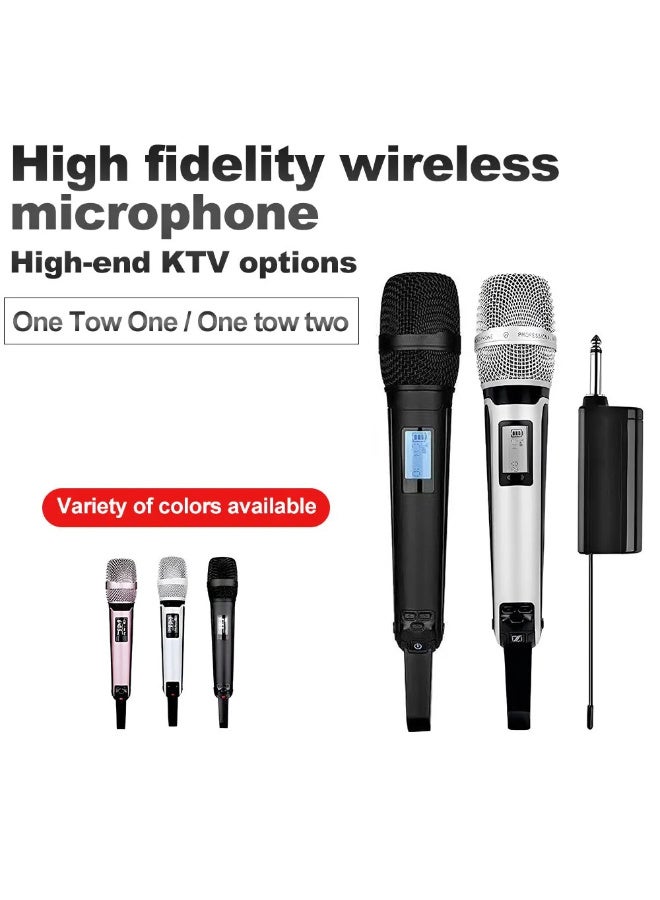 نظام الميكروفون اللاسلكي الاحترافي ZFSZ SKM9000 ثنائي التردد UHF مع ترددات قابلة للتعديل، ومستقبل قابل لإعادة الشحن، وميكروفون بشبكة معدنية، مخصص للكاريوكي والمناسبات والكنائس (البطارية غير مرفقة) - Image 2