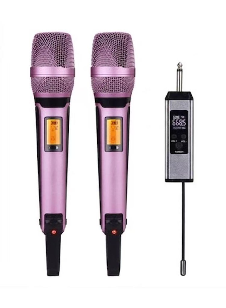 نظام الميكروفون اللاسلكي الاحترافي ZFSZ SKM9000 ثنائي التردد UHF مع ترددات قابلة للتعديل، ومستقبل قابل لإعادة الشحن، وميكروفون بشبكة معدنية، مخصص للكاريوكي والمناسبات والكنائس (البطارية غير مرفقة) - Image 1