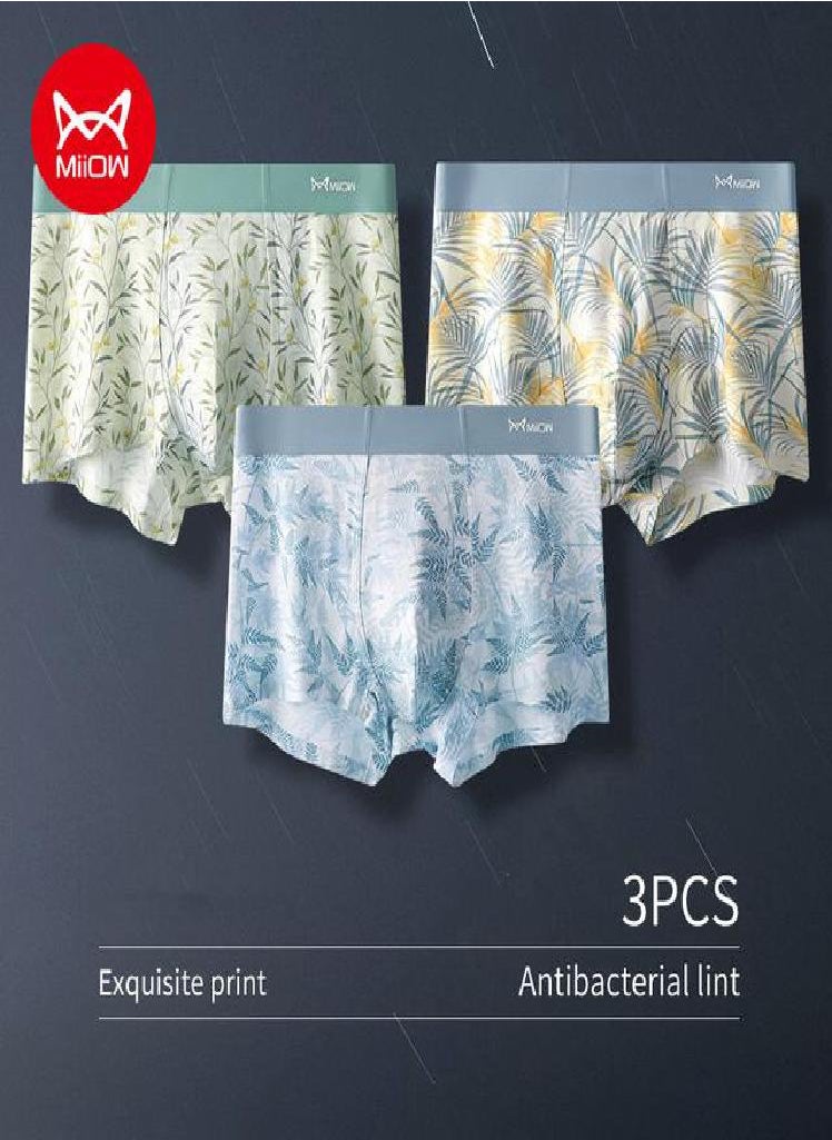 MIIOW - 3Pcs Fashion Print Men Underwear Refreshing Antibacterial Boxer Underpants Recycled Fiber U Pouch Boxershorts Man Panties - Image 1