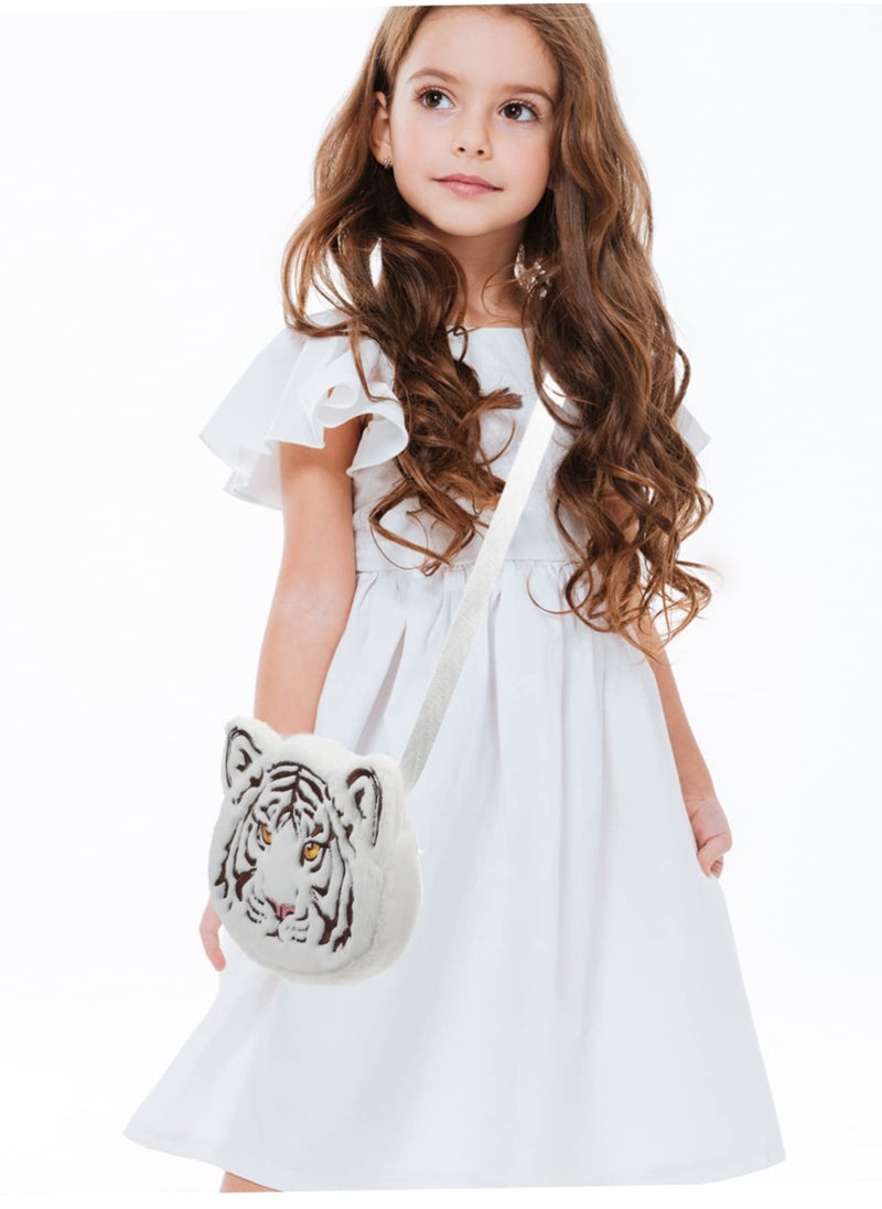 KASTWAVE White Tiger Crossbody Bag Girl Presents Girl Stuffed Animals Cartoon Shoulder Bag Change Purse Tiger Bag Coin Purse Plush Shoulder Bags Children Coin Purse White Fur  - Image 4