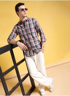 The Indian Garage Co Men Slim Fit Checkered Full Sleeves Cutaway Collar Casual Shirt  - Image 5
