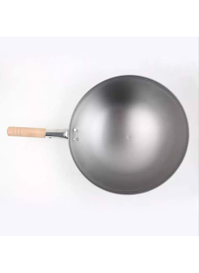 AS A S 15 Inches Easy to Carry Light Weighted but Heavy Duty Purpose Based Wooden Handle MS Iron Kadhai Chinese Wok for Ideal Use in Hotels Restaurants Cafes Pubs Cloud Kitchens 15 inch 40 CM Wok  - Image 4