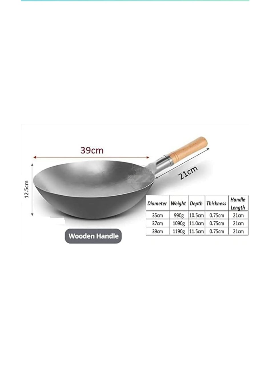 AS A S 15 Inches Easy to Carry Light Weighted but Heavy Duty Purpose Based Wooden Handle MS Iron Kadhai Chinese Wok for Ideal Use in Hotels Restaurants Cafes Pubs Cloud Kitchens 15 inch 40 CM Wok  - Image 2