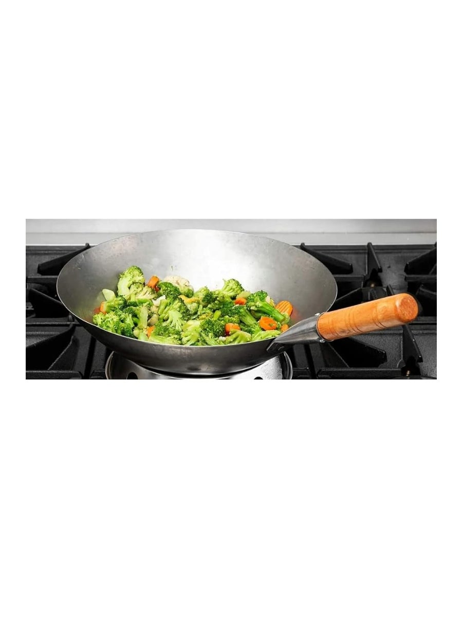 AS A S 15 Inches Easy to Carry Light Weighted but Heavy Duty Purpose Based Wooden Handle MS Iron Kadhai Chinese Wok for Ideal Use in Hotels Restaurants Cafes Pubs Cloud Kitchens 15 inch 40 CM Wok  - Image 5