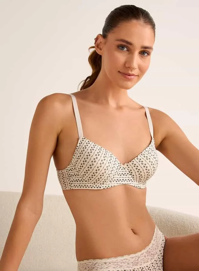 Splash FAV Printed Padded Wired Support Bra with Hook and Eye Closure