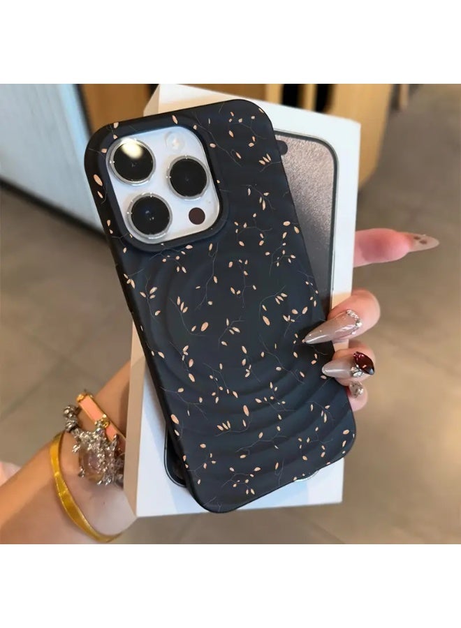 Temu Black phone case with simple elegant floral design, magnetic wireless charging, thick for shock resistance, provides full drop protection designed for iPhone 13 Pro Max - Image 2
