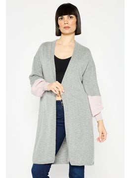 Women Two-Tone Cardigan, Grey