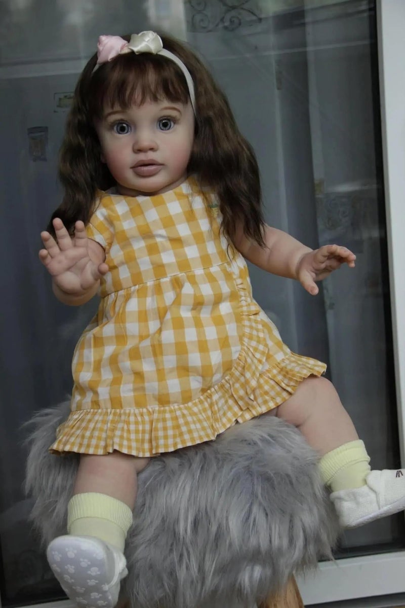 KOKOMANDY Big Reborn Toddler Dolls 26 inch Reborn Doll Realistic Girl That Look Real Life Baby Dolls Soft Cloth Body Weighted Doll Rooted Brown Hair Cute Children Birthday Gifts - Image 3
