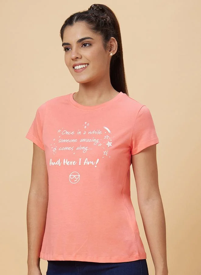 globus Slogan Print Round Neck Cotton T-Shirt