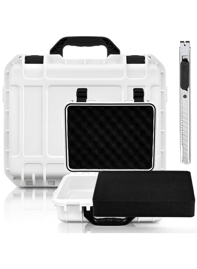 Relaxweex 16.3 x 12.4 x 6.5 Inch Waterproof Hard Case with DIY Customizable Foam Insert Portable Protective Case with Knife for Camera Drones Equipments Tools Test Instruments (White) - Image 1