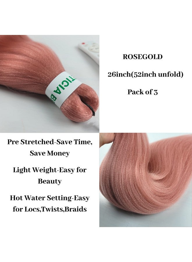 Leticia Rose Gold Pink Braiding Hair Pre Stretched Human Braiding Hair Kanekalon Braiding Hair 26Inch Pack Of 3 - Image 4