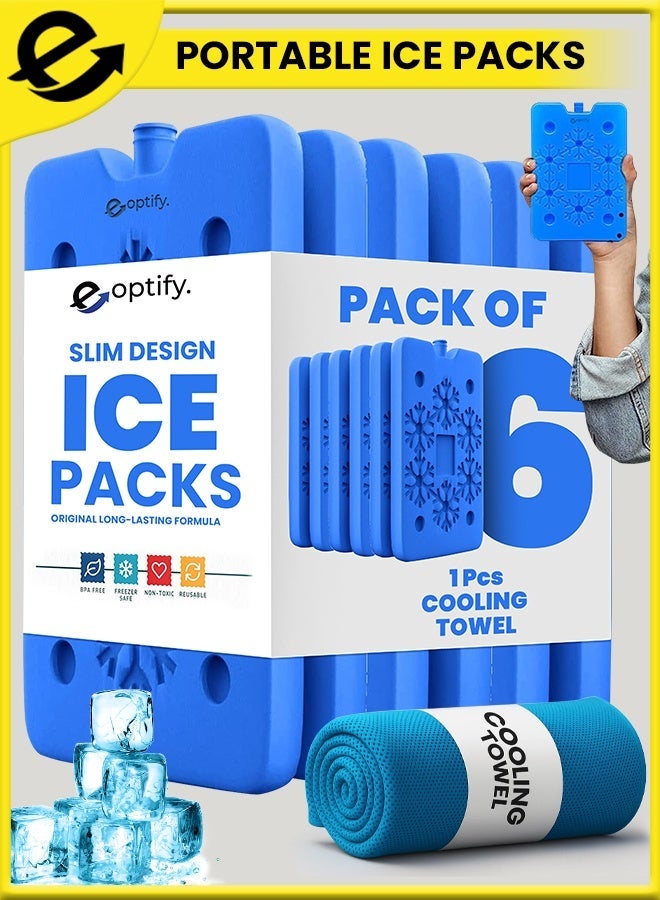 Eoptify Pack of 6 Portable Ice packs Reusable Ice Blocks, Freezer Board for Cooler, Long Lasting Ice Pad for Work, School, Picnic, and Camping. - Image 1