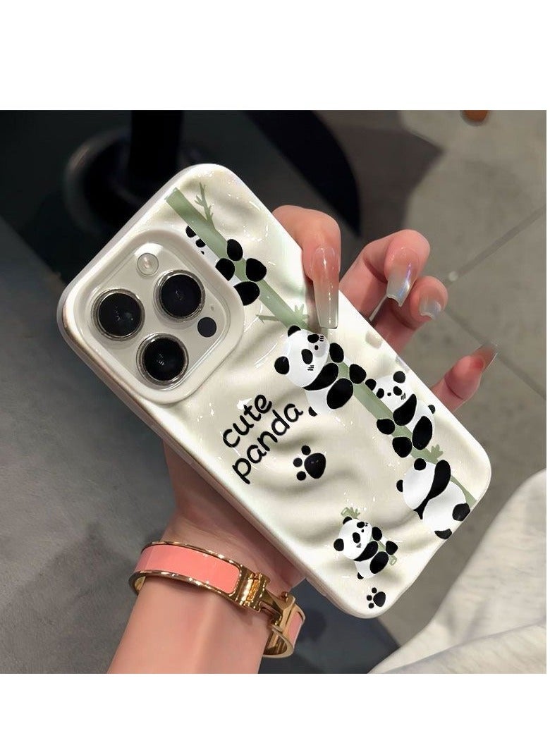 NIBEMINENT Meteorite Pattern Panda Bamboo Protective TPU Case Cover For IPhone 15 Plus, White