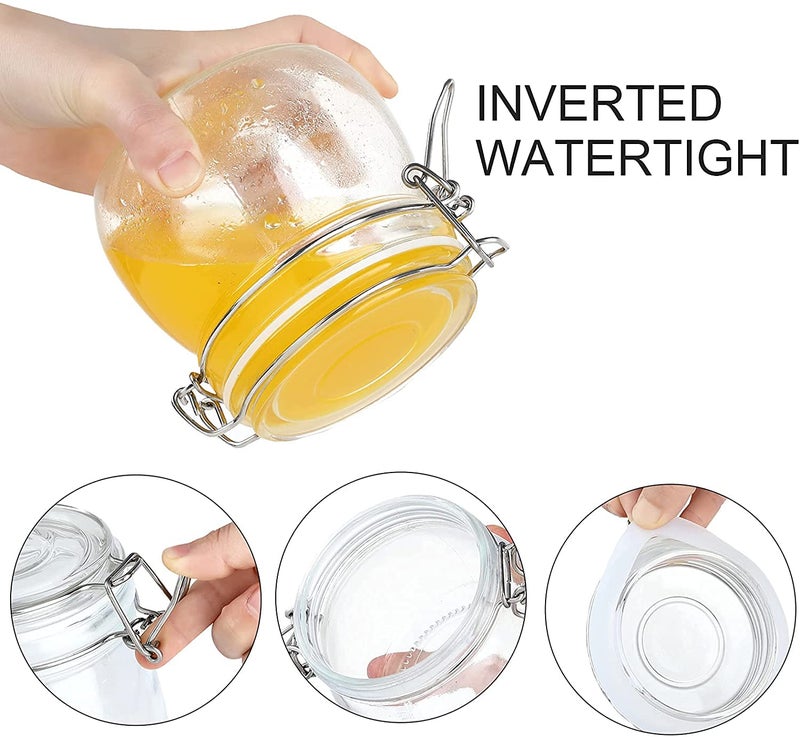 bellemax Airtight Glass Canister with Lids Food Storage Jar Round-Storage Container with Clear Preserving Seal Wire Clip Fastening for Kitchen Canning Pasta Sugar,Beans,Spice Set of (500ML, 4-PC) - Image 4