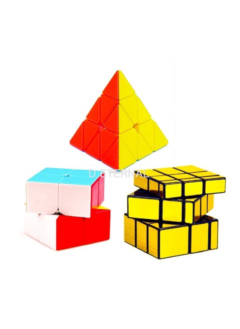 D ETERNAL Cube Combo Set Of 2X2 Cube Pyraminx Triangle And Mirror Puzzle Fantasy Cubes Combo For 14 Years And Up,Multicolor, Kids and Professionals