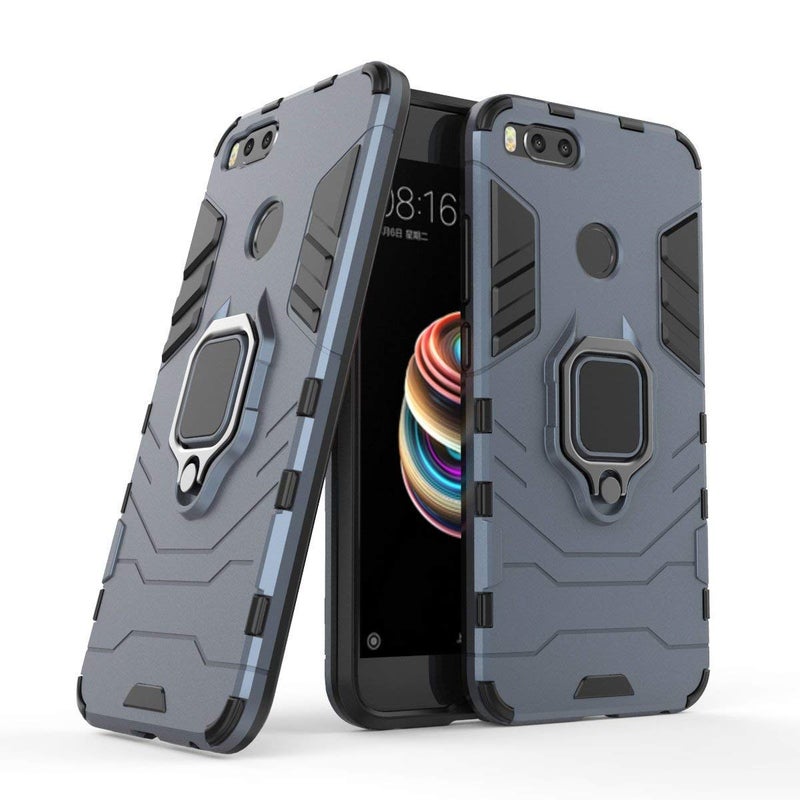 MaiJin Compatible with Mi A1 Case Metal Ring Grip Kickstand Shockproof Hard Bumper Shell Works with Magnetic Car Mount Dual Layer Rugged Cover for Xiaomi Mi A1 Mi 5X Navy Blue