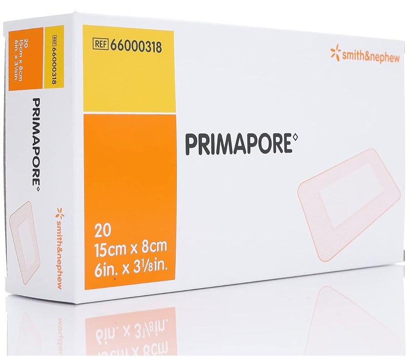 سميث اند نفيو ضمادات بريمابور 66000318 من سميث آند نفيو - ضمادة جراحية لاصقة ومعقمة للجروح والعمليات - 15×8 سم - علبة من 20 قطعة - Image 1