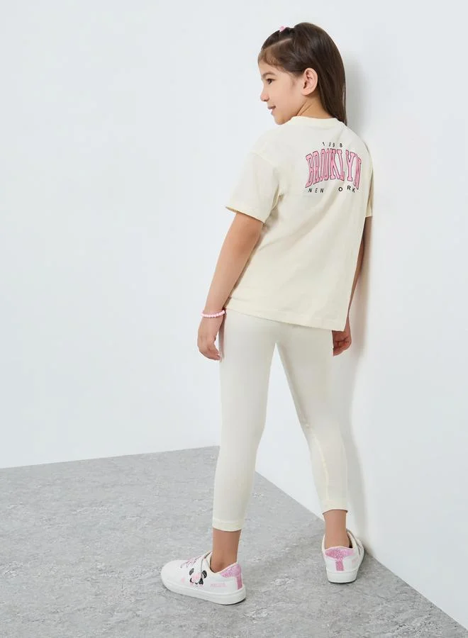 Styli Slogan Print Oversized T-Shirt and Leggings Set