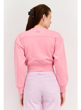 ESPRIT Women Crew Neck Graphic Print Long Sleeves Crop Sweatshirt, Pink  - Image 4