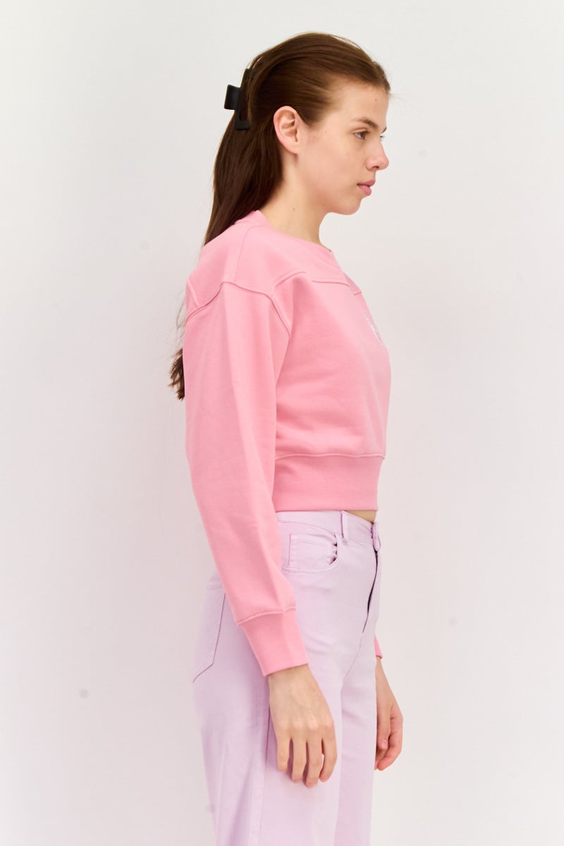 ESPRIT سويت شيرت قصير بأكمام طويلة وطباعة جرافيك على شكل طاقم للنساء، وردي - Image 2