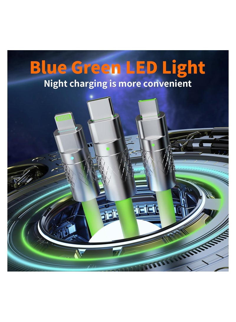 Excefore Upgraded Multi Charging Cable, 3 in 1 Retractable USB Charging Cable with Type C, Micro USB, Phone Port, Mech Style Multiple Fast Charger Cord for Phone 15 14 13 12 11 XS XR(4ft/Green) - Image 4