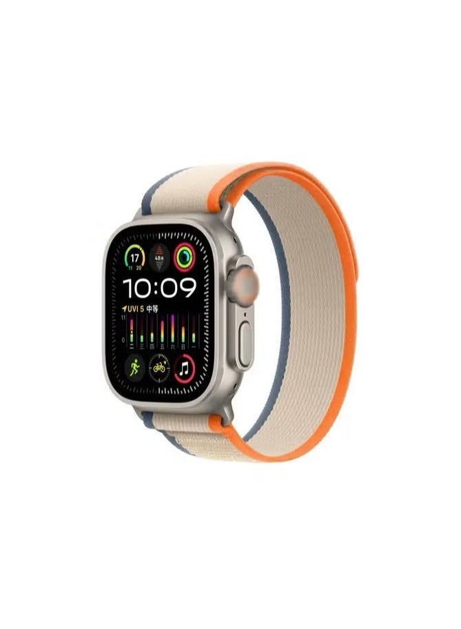 أكاليكس سوار Trail Loop متوافق مع ساعات Apple Watch مقاسات 42 مم، 44 مم، 45 مم، 46 مم، 49 مم، سوار رياضي ناعم منسوج، سوار معصم بديل قابل للتعديل لساعات Apple Watch Series Ultra / SE / Series 1/2/3/4/5/6/7/8/9/10/11 - بيج، برتقالي، أزرق - Image 3