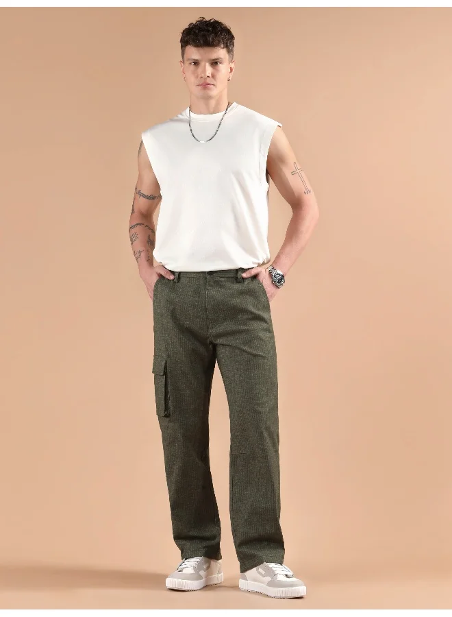 Beyoung Olive Striped Side Elasticated Cargo Trousers