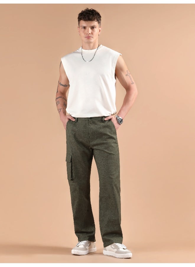 Beyoung Olive Striped Side Elasticated Cargo Trousers  - Image 5