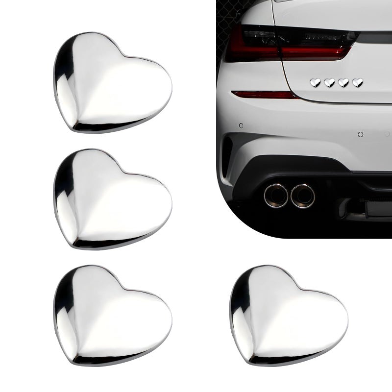 lekiliky 4PCS Heart Metal Car Emblem Stickers Metal Chrome Waterproof Faderesistant Vehicle Decals Creative Fashionable Rear Love Badge Decoration for Doors Bumper Rear License Plate Silver - Image 3