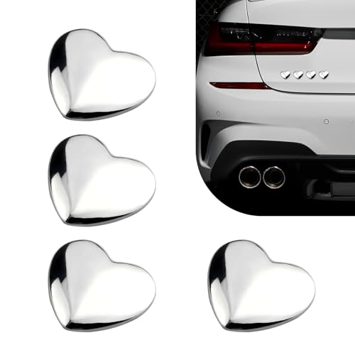 lekiliky 4PCS Heart Metal Car Emblem Stickers Metal Chrome Waterproof Faderesistant Vehicle Decals Creative Fashionable Rear Love Badge Decoration for Doors Bumper Rear License Plate Silver - Image 1