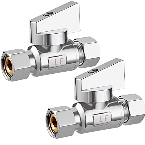 Minimprover 2 Pack Chrome Brass 3/8" Comp FIP x 3/8 Inch Compression MIP Quarter Turn Water Straight Angle Stop (Add on) Valve - Image 1