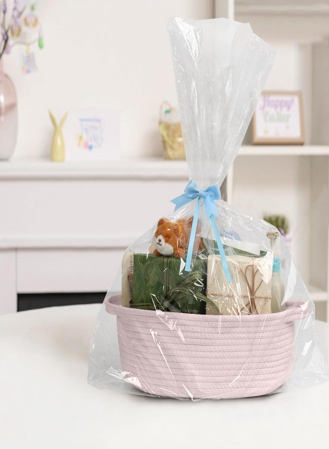MEGASKET Pink Small Woven Basket, 13” x 9” x 5” Baskets for Gifts Empty, Cotton Rope Gift Basket, Cute Nursery Baby Organizer, Cat Dog Toy Bin Box, Wicker Storage Bin with Handle - Image 3