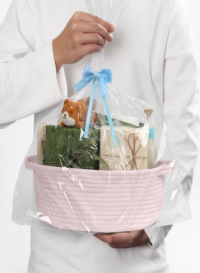 MEGASKET Pink Small Woven Basket, 13” x 9” x 5” Baskets for Gifts Empty, Cotton Rope Gift Basket, Cute Nursery Baby Organizer, Cat Dog Toy Bin Box, Wicker Storage Bin with Handle - Image 5