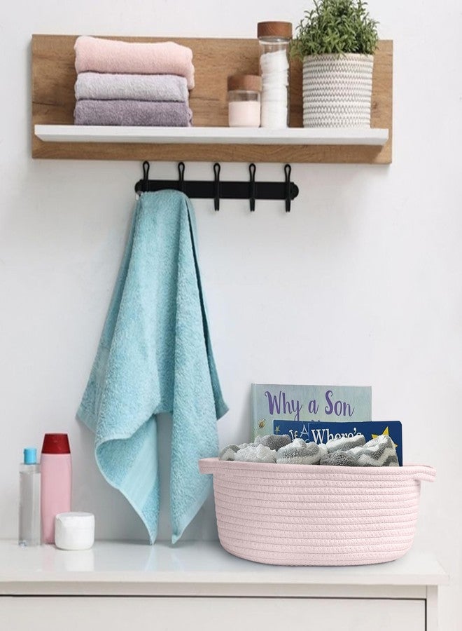 MEGASKET Pink Small Woven Basket, 13” x 9” x 5” Baskets for Gifts Empty, Cotton Rope Gift Basket, Cute Nursery Baby Organizer, Cat Dog Toy Bin Box, Wicker Storage Bin with Handle - Image 4