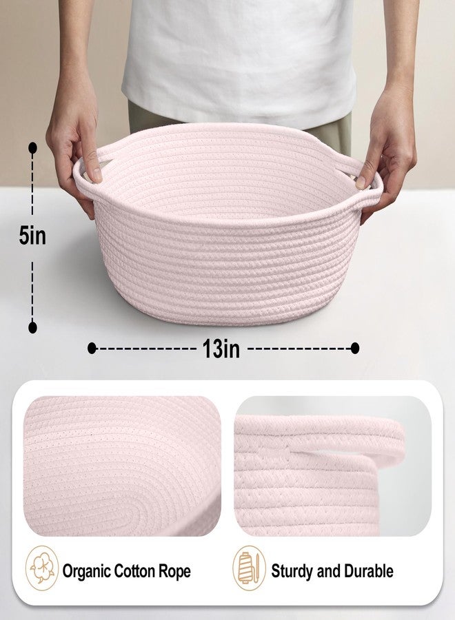 MEGASKET Pink Small Woven Basket, 13” x 9” x 5” Baskets for Gifts Empty, Cotton Rope Gift Basket, Cute Nursery Baby Organizer, Cat Dog Toy Bin Box, Wicker Storage Bin with Handle - Image 2