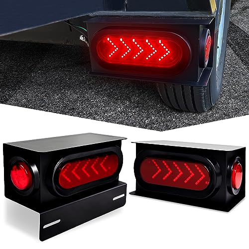 LiLoom 2Pcs Trailer Light Steel Boxes Housing Kit - Advanced Arrow-Style LED Turn Signals, Includes 6" Oval Tail Lights and 2" Round Side Lights - Perfect for Heavy Trucks, Trailers and More - Image 1